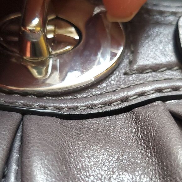 COACH Garnet Turn Lock Purse Satchel in Gray Leather Lavender Purple lining NWOT - Picture 3 of 16